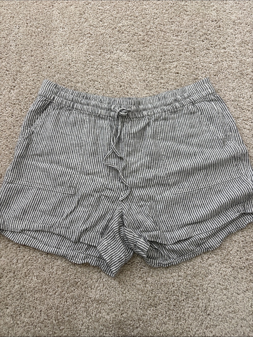 J. Crew Black & White Striped High-Waist Drawstring Shorts